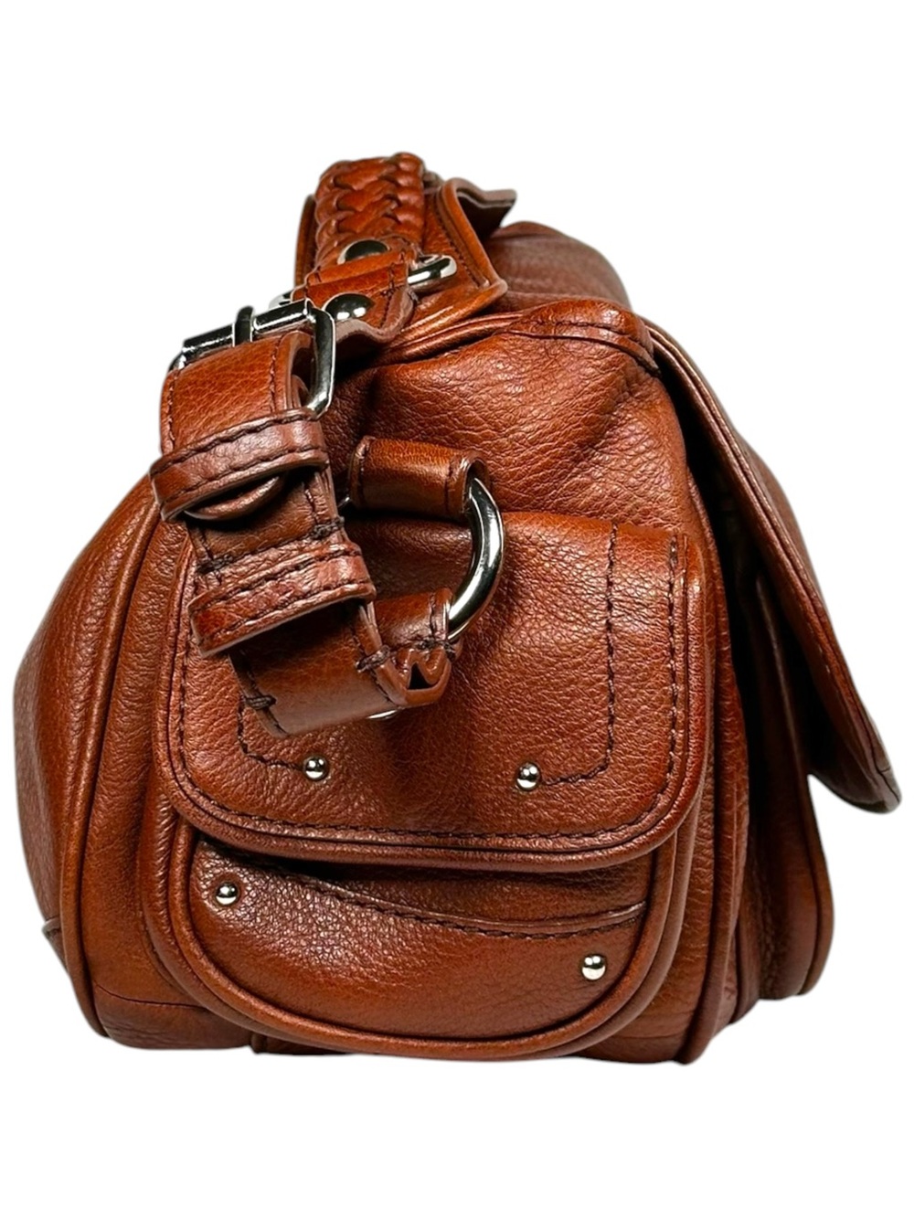 2006 Banana Republic Brown Leather Shoulder Bag Braided Strap Boho - Picture 4 of 15
